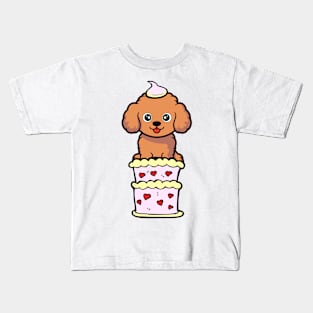 Brown dog Jumping out of a cake Kids T-Shirt